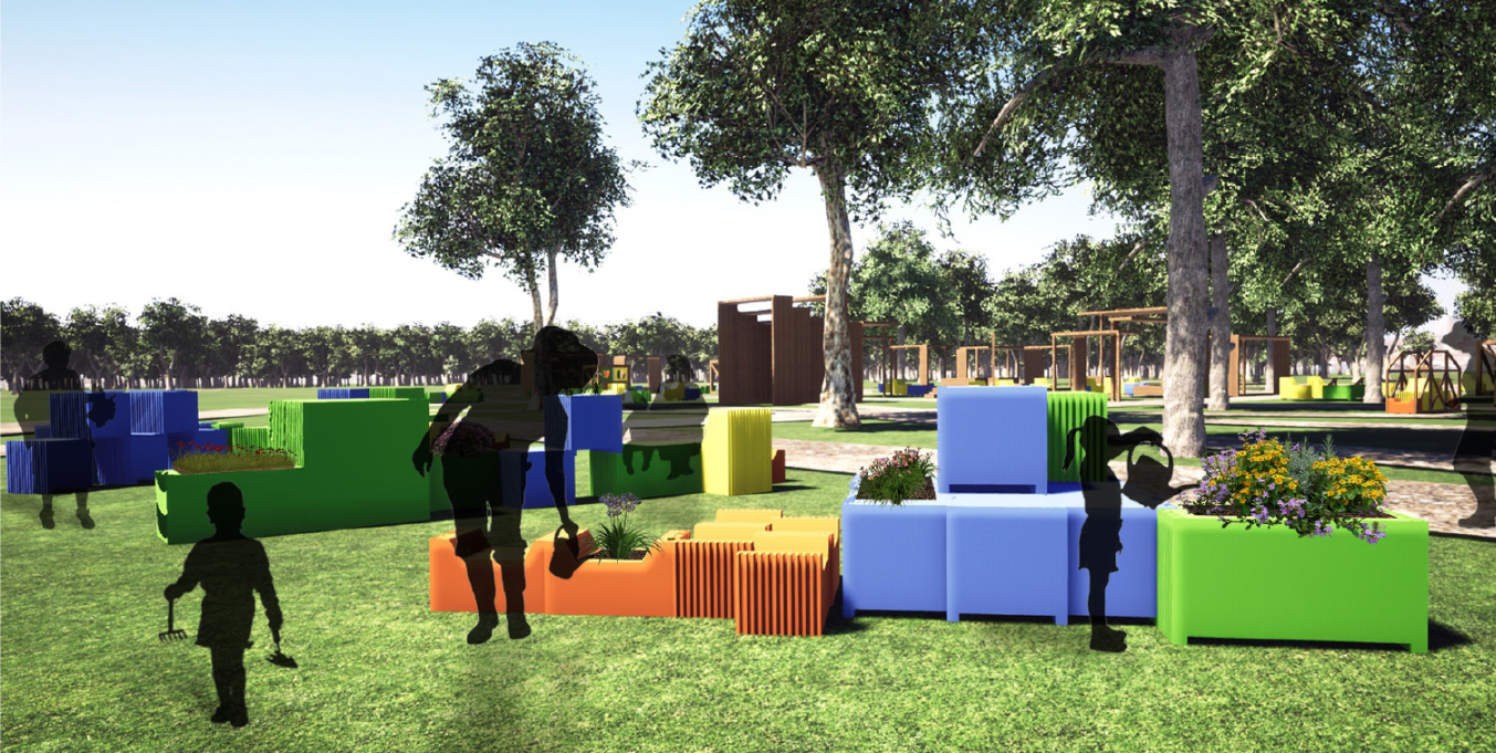 Mobile modules combined with timber canopies offer comfort and privacy for social interaction.
