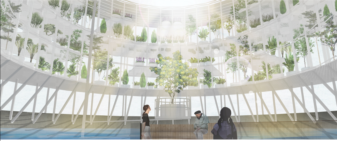 The inner atrium offers a serene environment for mourning, reflection, and witnessing the transformation of loss into life.