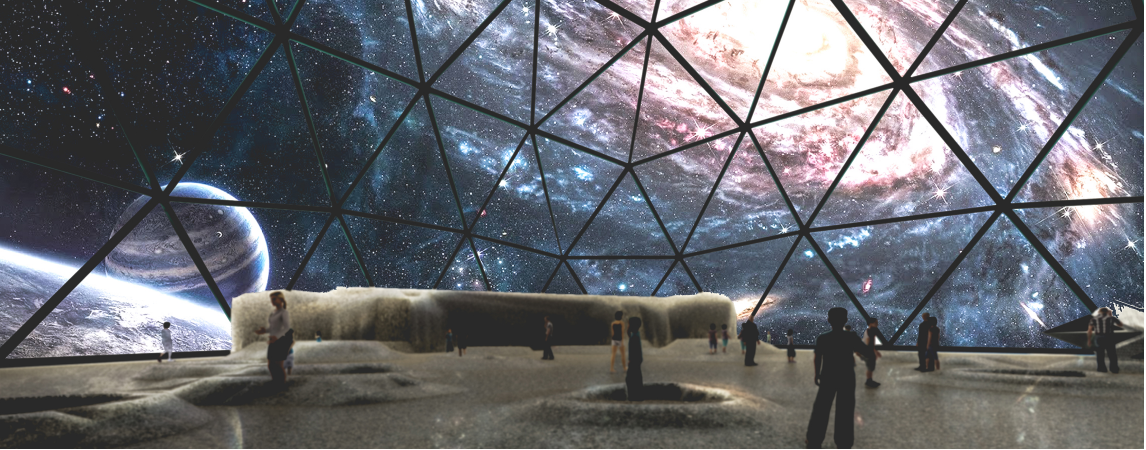 Inside the space dome: immersive galactic projections simulate life beyond Earth for an awe-inspiring educational experience.