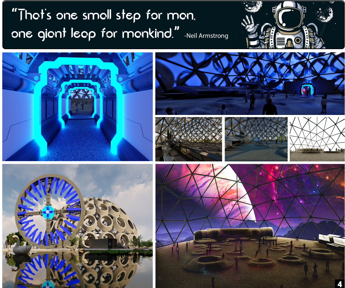 From portal entryways to training labs and cosmic lounges, every zone contributes to a multisensory space odyssey.