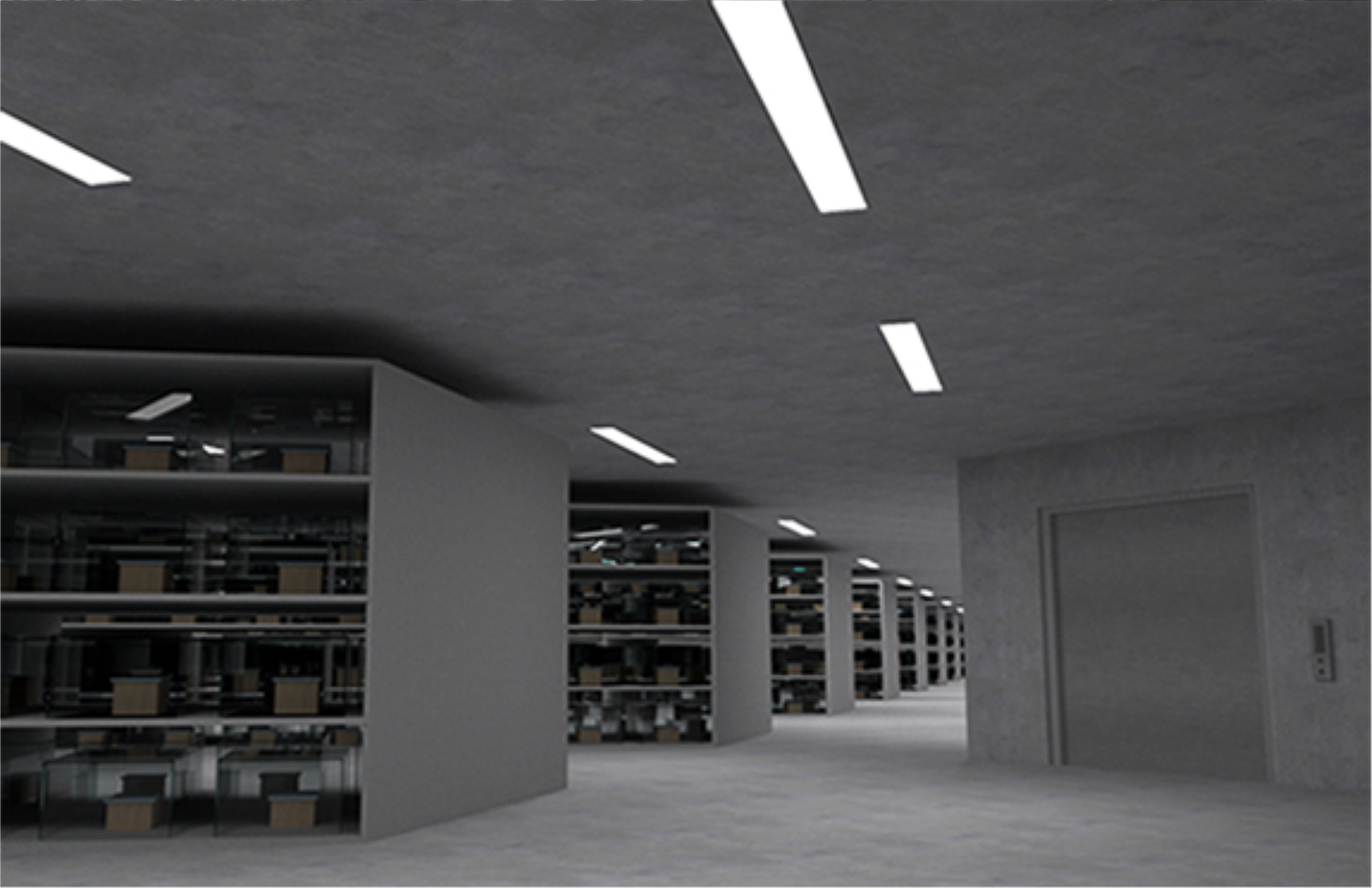 A clean, structured repository for remains beneath the city, resolving space constraints with dignity and modernity.