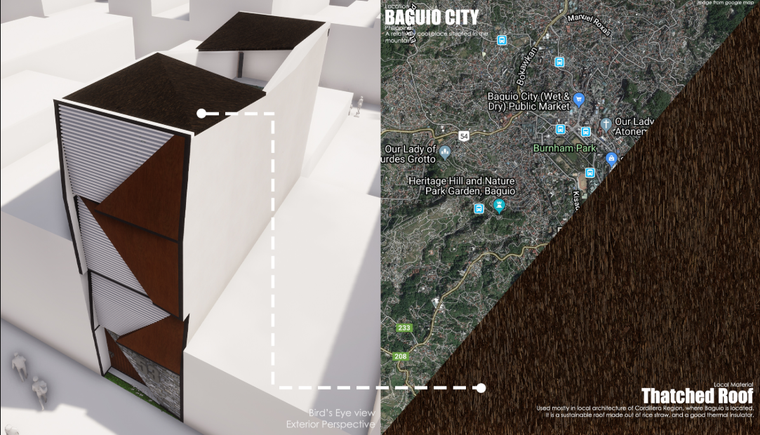 Rooted in local identity—Halubilo rises with a thatched roof and responds to Baguio’s dense, mountainous context.