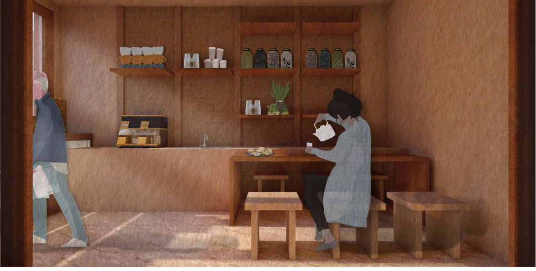 Community-facing ground-floor café providing economic engagement and social space for the family and neighbors.