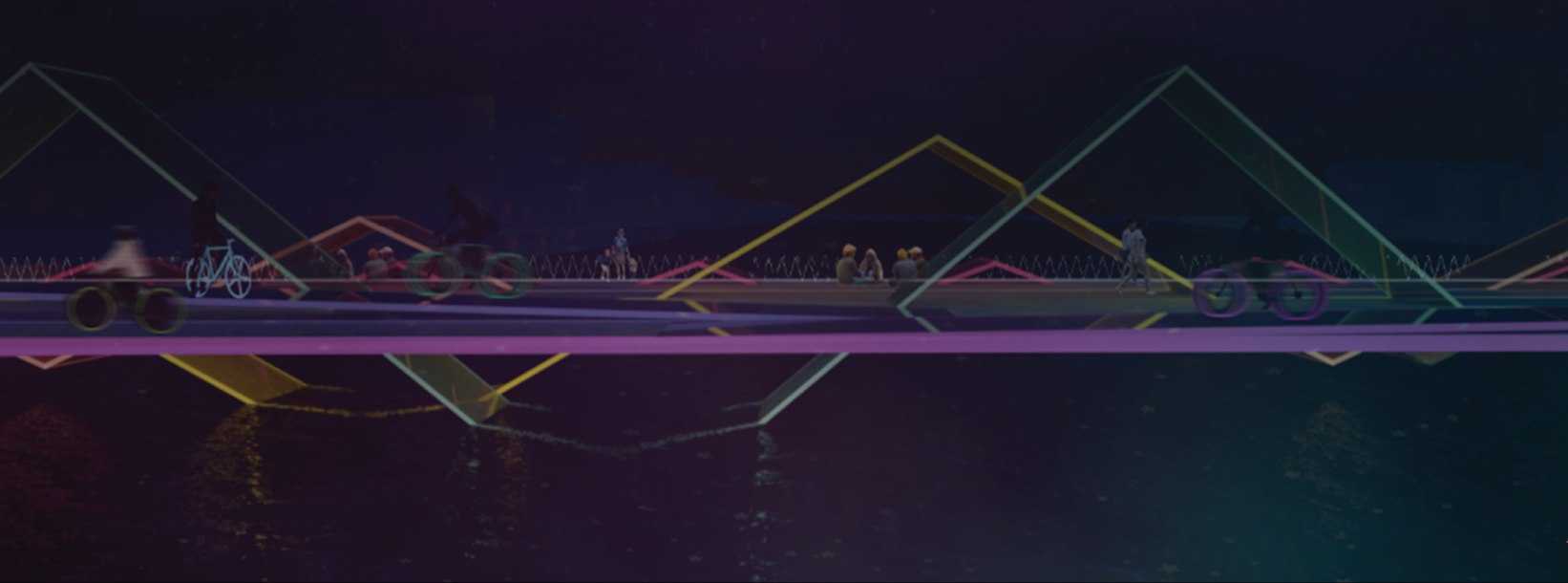 The bridge becomes a glowing sculpture by night—connecting people and places through illuminated architecture.