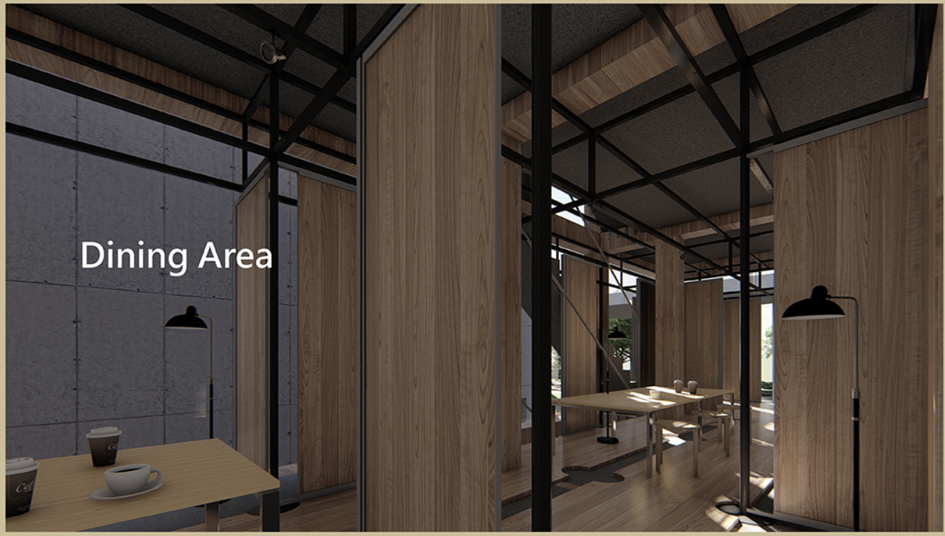 Community-focused dining space created using sustainable materials and flexible interior planning.