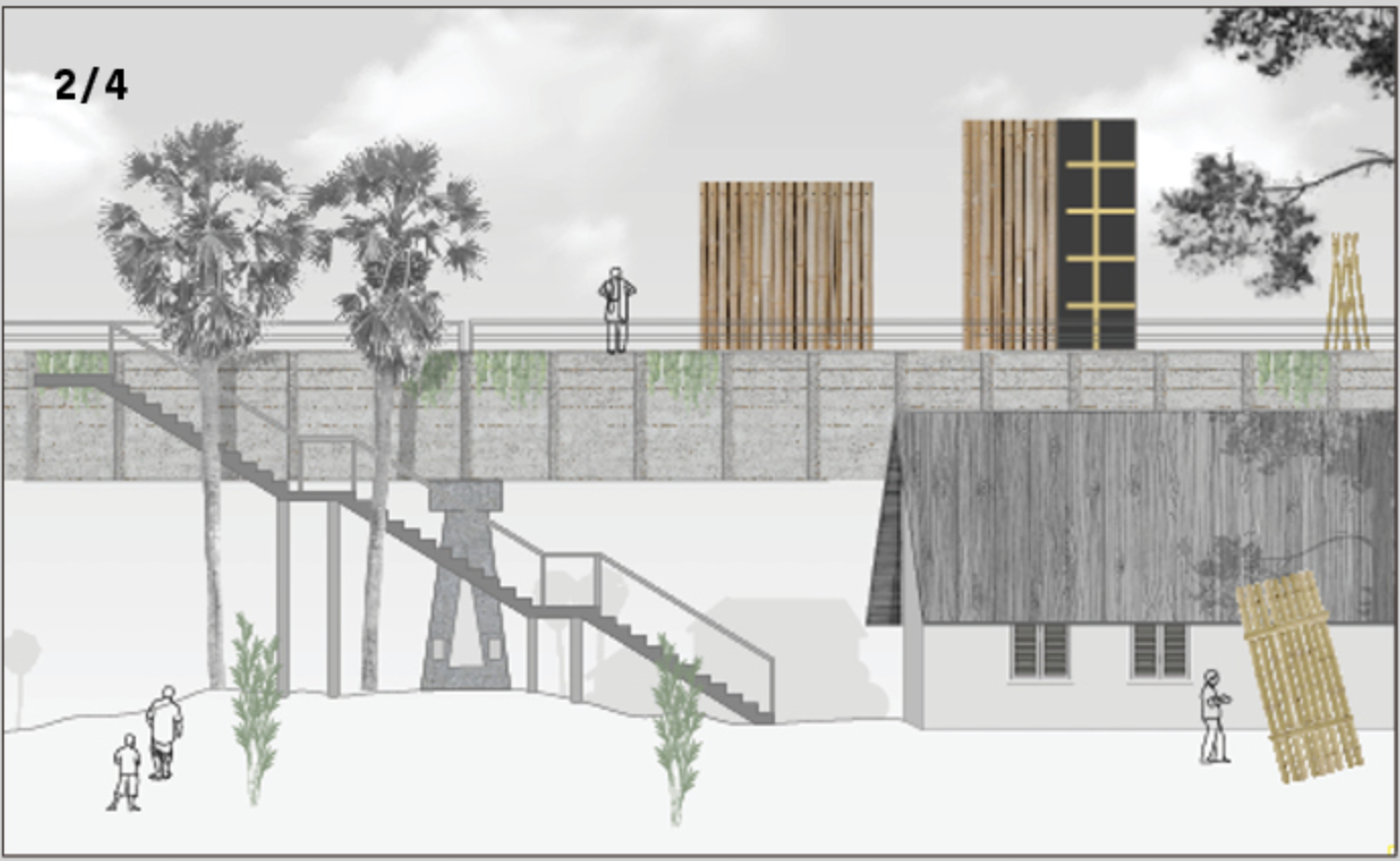 Bamboo refuge boxes placed along the aqueduct to serve as flood shelters.