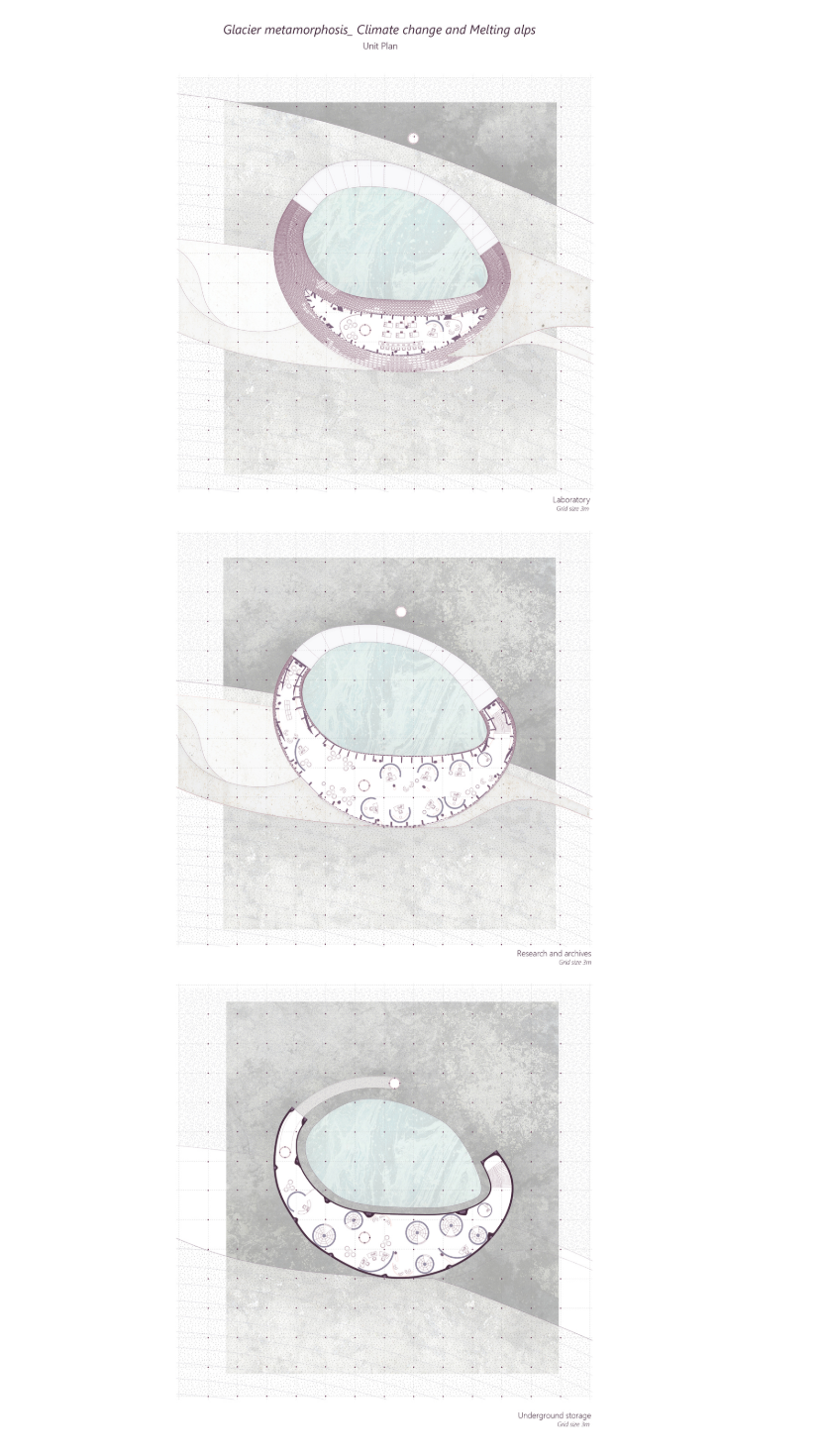 Detailed floor plans of laboratory, research, and underground storage facilities.