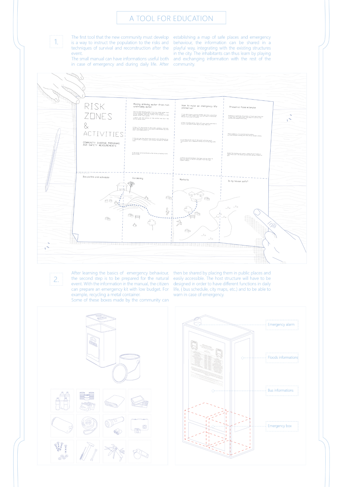 Illustrated manual teaching survival, flood preparedness, and community resilience in Kerala.
