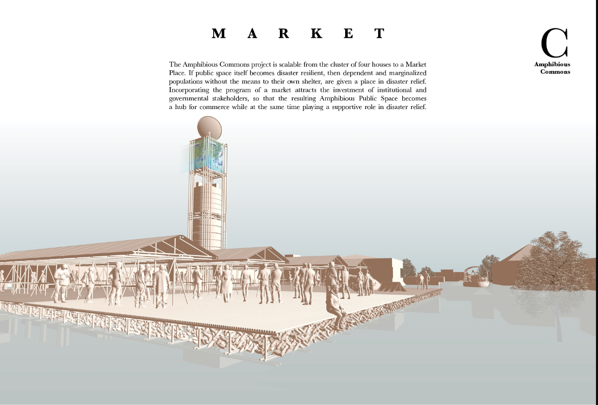 A resilient amphibious marketplace that adapts as both a hub for commerce and a center for disaster relief.