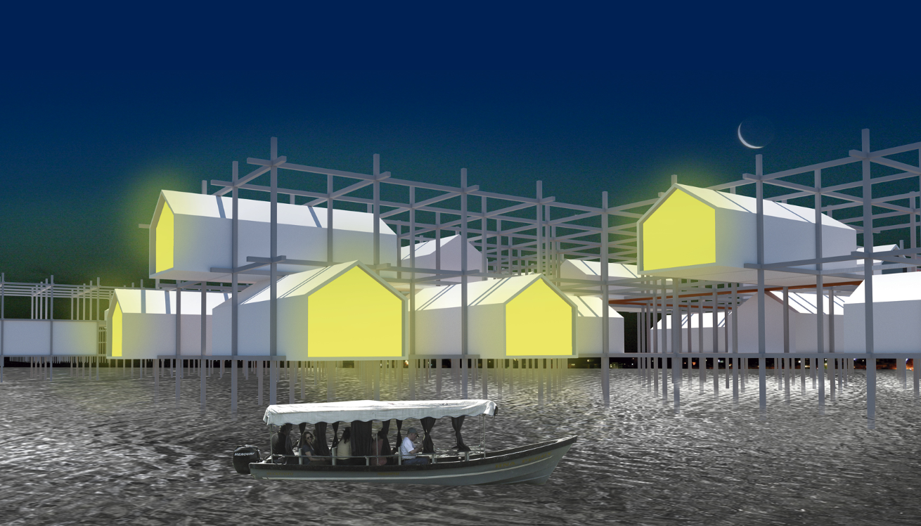 Modular framework that expands into urban agriculture, communal living, and emergency housing.