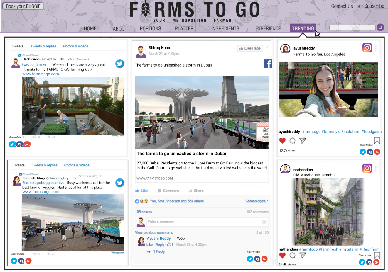 Screenshot of social media posts featuring the canopy structure and pedestrian plaza with visitors