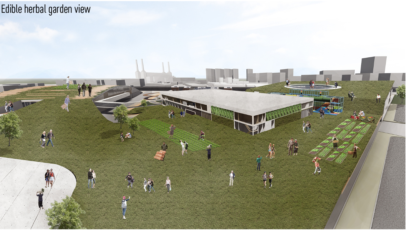 A green roofscape where farming, leisure, and community converge.