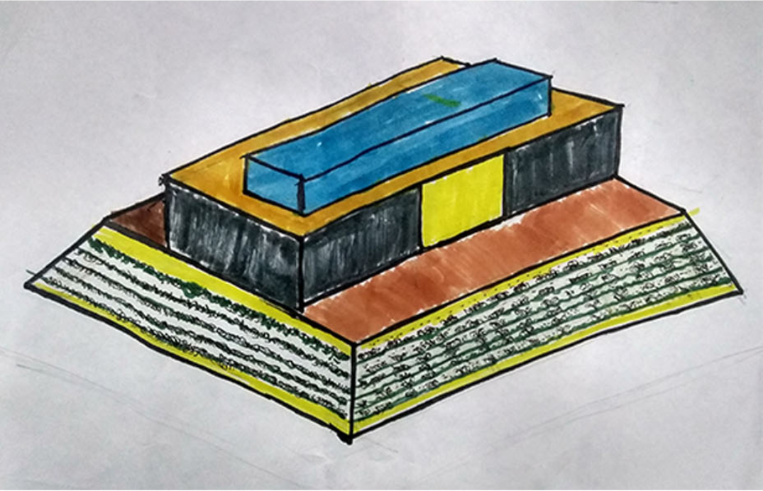 Form development model highlighting the pyramid-inspired structure for sustainable urban farming.