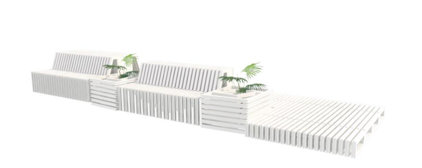 Adaptable Bloc furniture with built-in planters for green urban living.