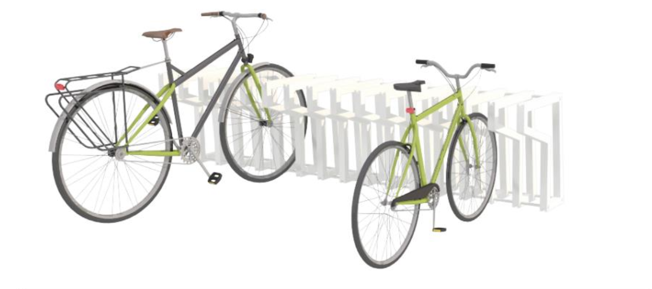 Bloc modules reconfigured as secure, accessible bike racks.