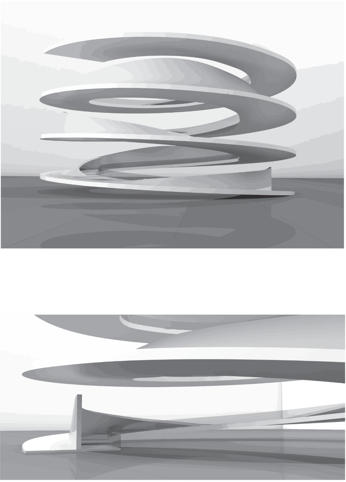 A fluid architectural form guiding people into the underground.