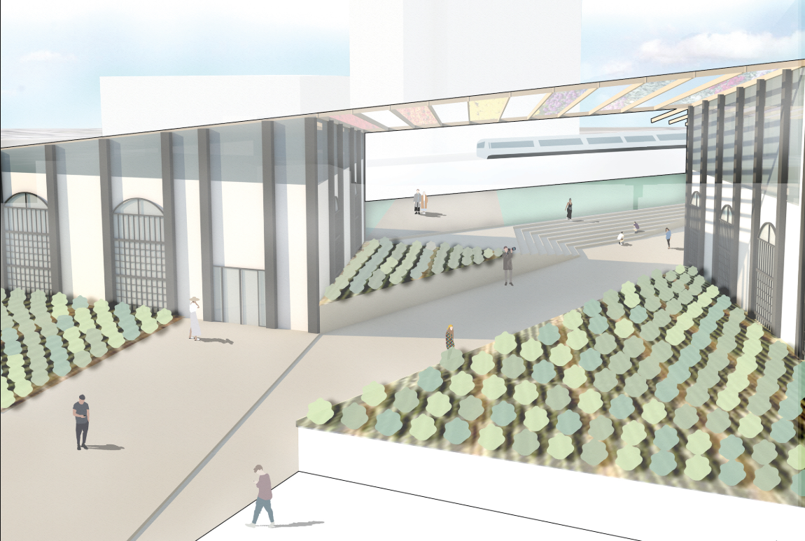 Open green spaces blending agriculture with social interaction.