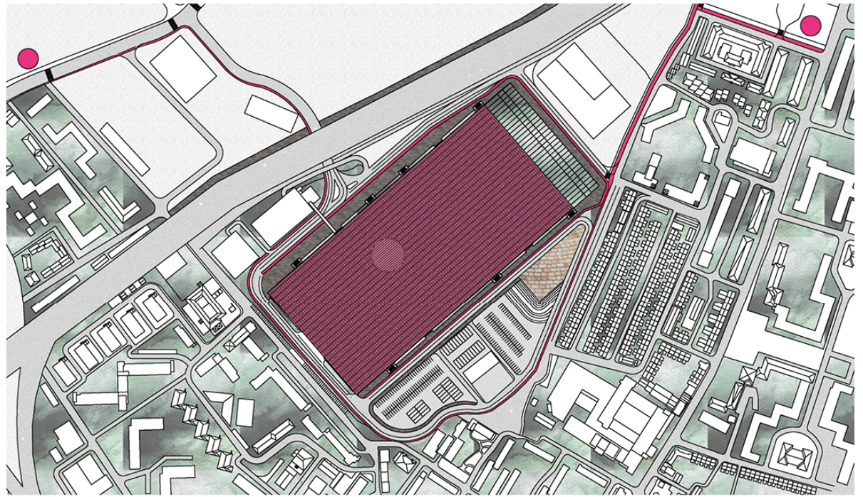 A detailed top-down layout emphasizing connectivity, accessibility, and sustainability within the site.