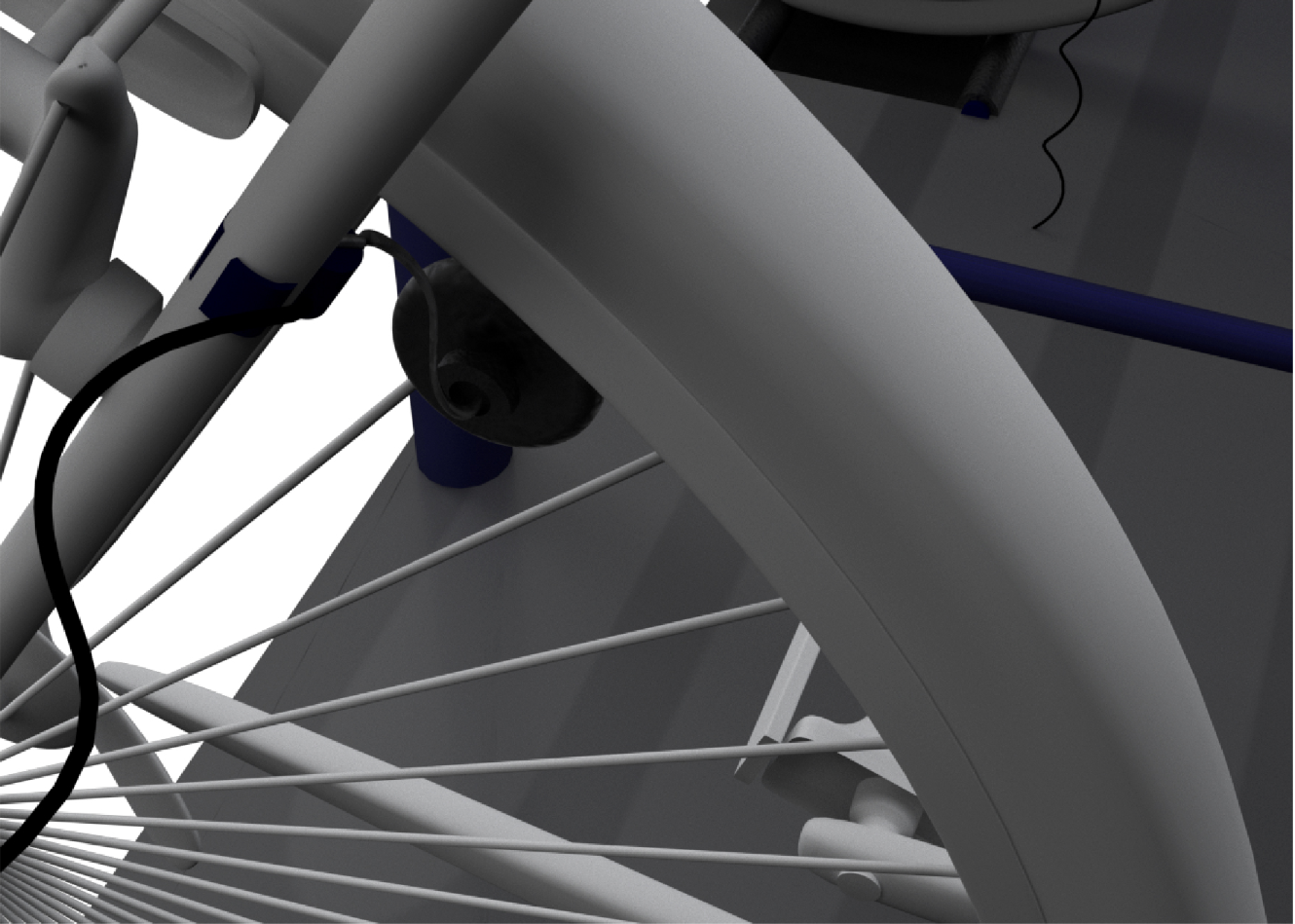 Dynamo attached to the wheel rim transfers generated energy into the battery system.