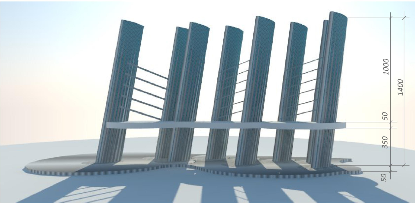 Vertical glass elements rise rhythmically, enhancing the city’s skyline connection.