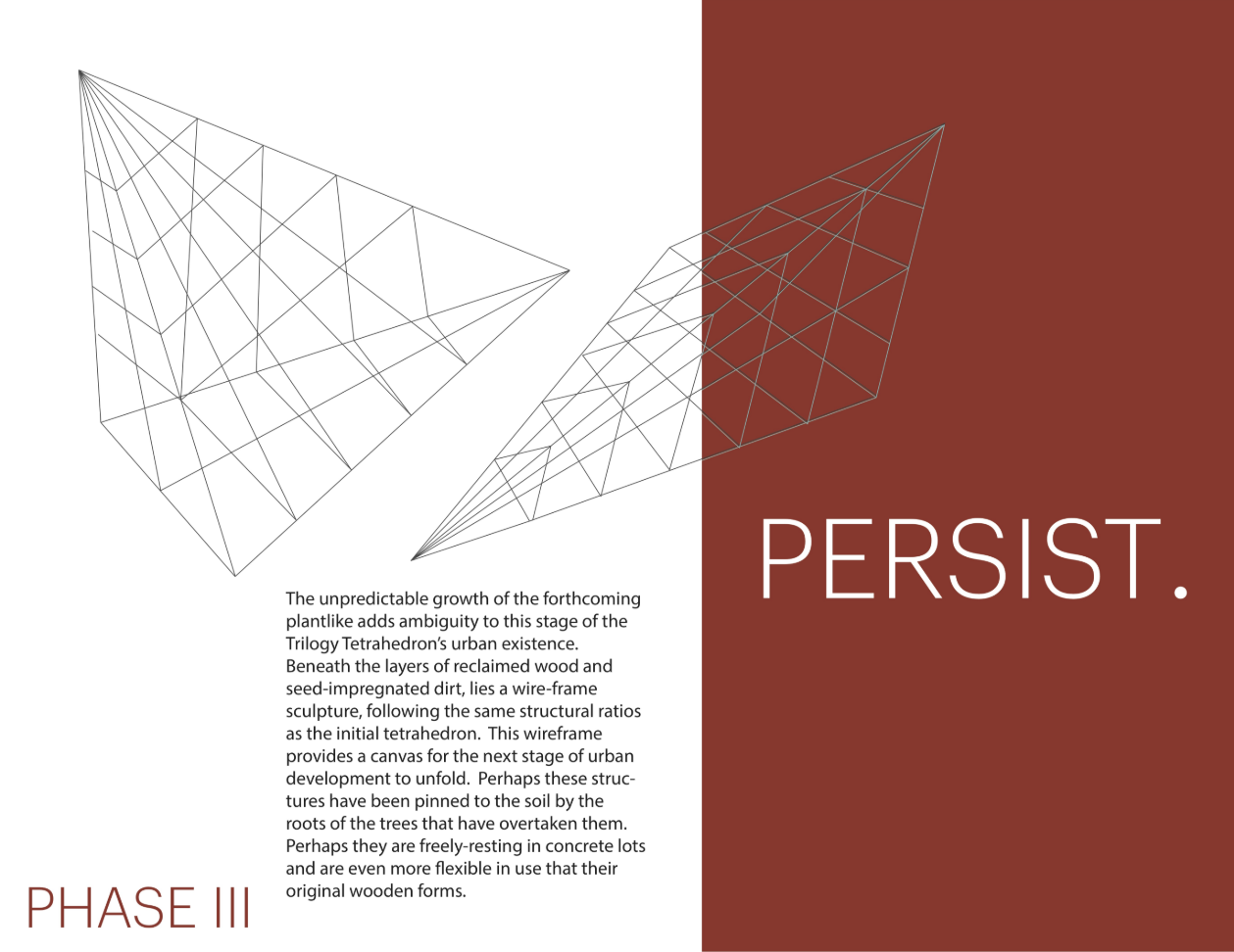 Wireframe tetrahedrons anchored by growth, symbolizing resilience and adaptive architecture.