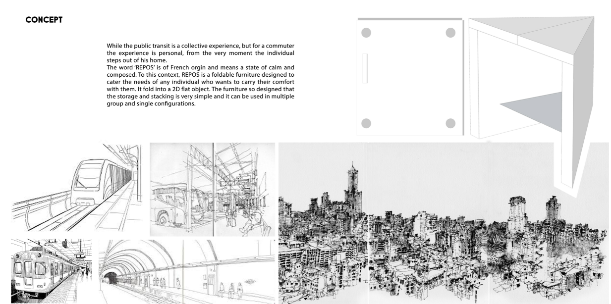 Repos Transit: a foldable urban furniture concept blending personal comfort with public architecture.