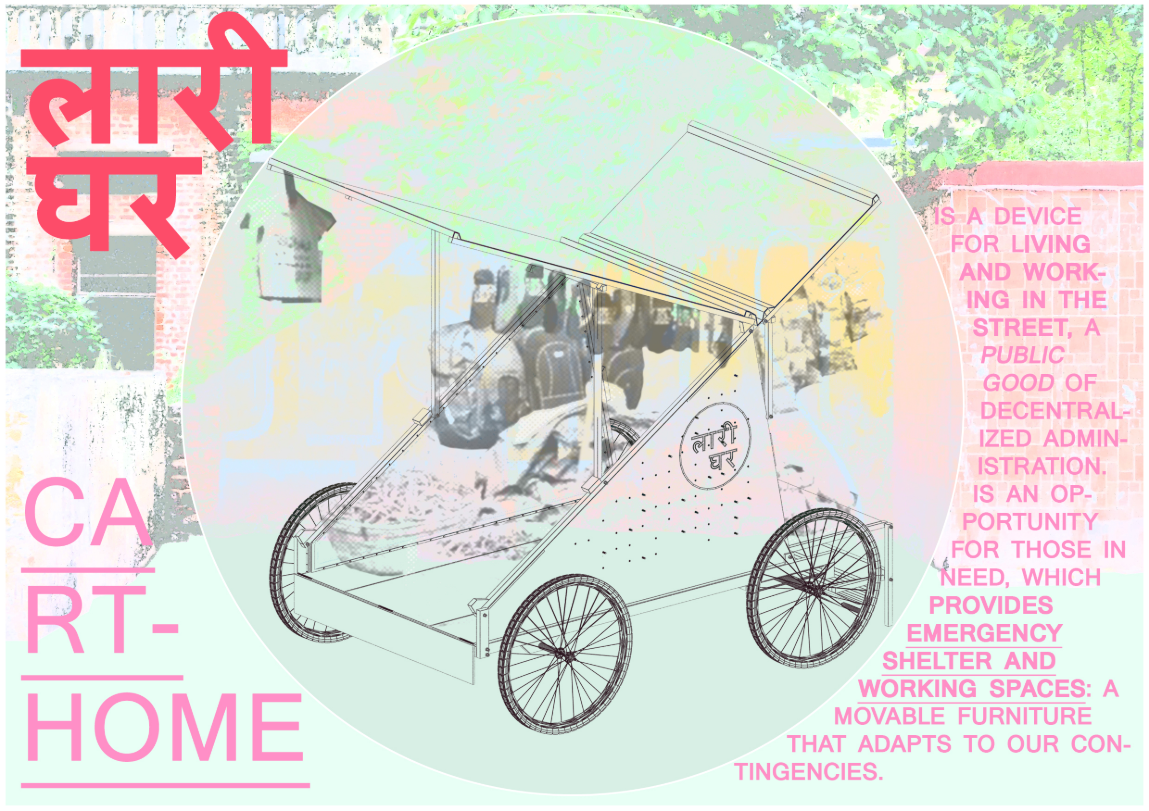 Adapting public space practices, the cart integrates vending, mobility, and DIY construction methods.