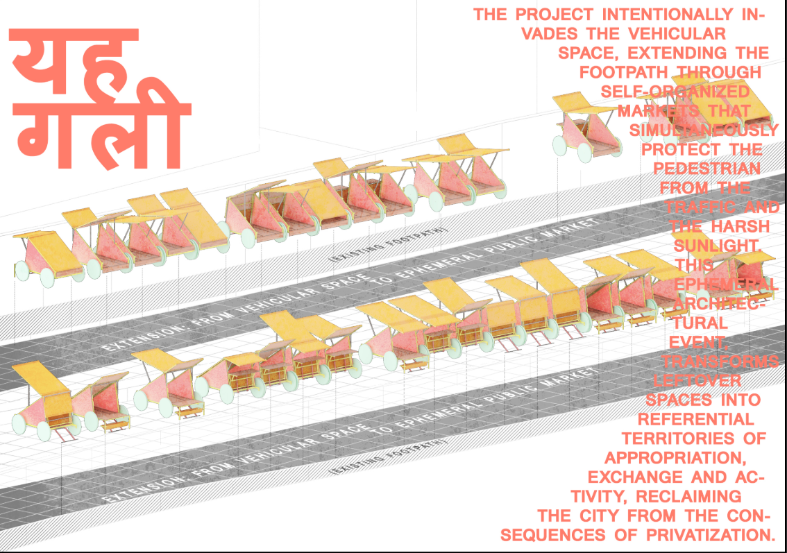 Cart-Home units extend footpaths into self-organized markets, reclaiming urban spaces for people.