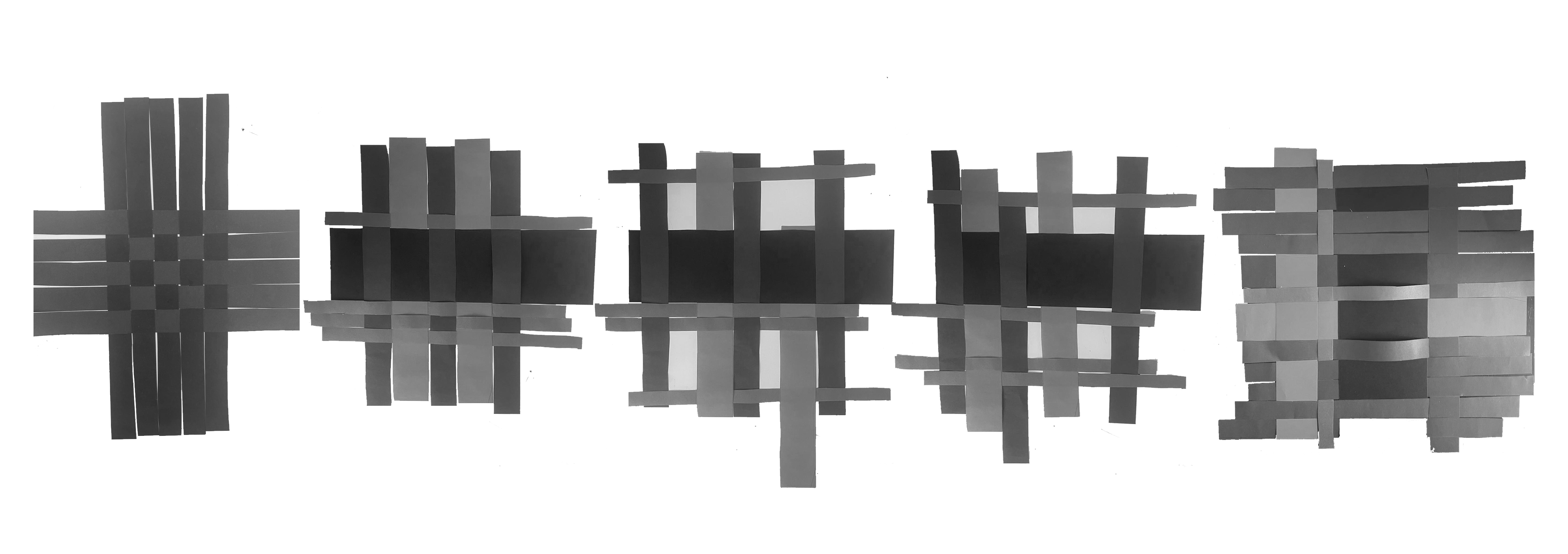 Paper models exploring weaving techniques