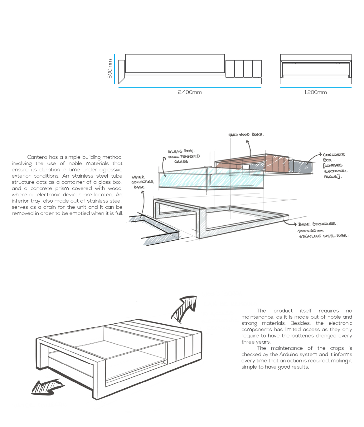 Structural details showcasing Cantero’s durable materials and simple, maintenance-free build.