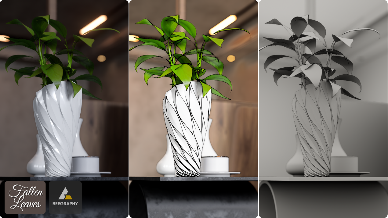 Dynamic vase geometry illuminated in multiple contexts — revealing how light, form, and algorithm interact.