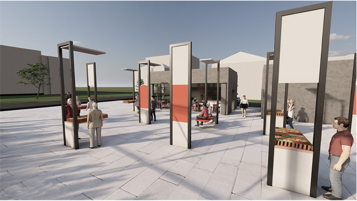 Dynamic architectural modules redefine open markets — transforming simple structures into vibrant, user-centered environments.