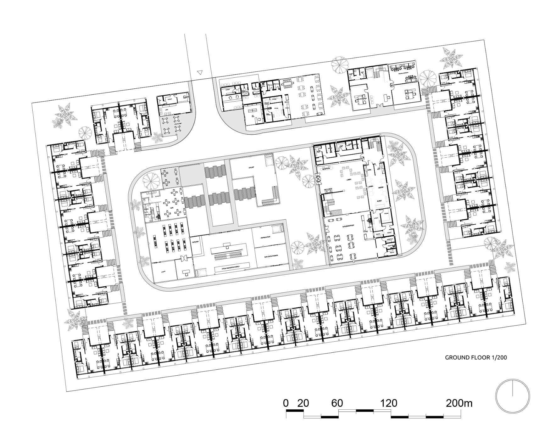 Illustrates the fluid connection between public, private, and hospitality zones. 