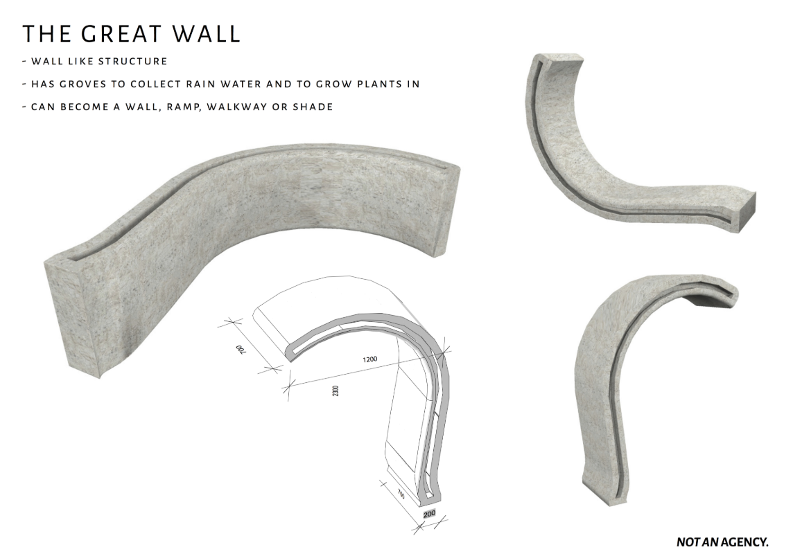 A sculptural wall module that collects rainwater and supports plant growth, blending structure with ecology.