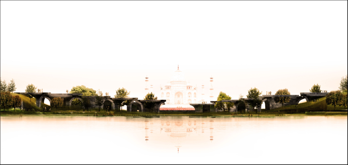 A seamless dialogue between the Taj Mahal and its imagined twin — the Black Bagh emerges as a regenerative landscape bridging heritage and water.