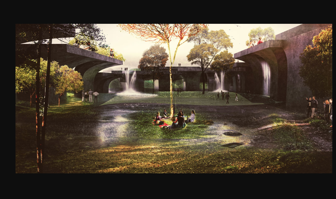 A public sanctuary beneath monumental arches — blending community, nature, and architecture into a living landscape of peace and reflection.