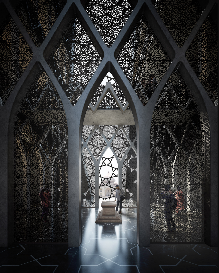 A fractured monument facing the Taj Mahal, symbolizing Shah Jahan’s broken heart and eternal gaze across the Yamuna.