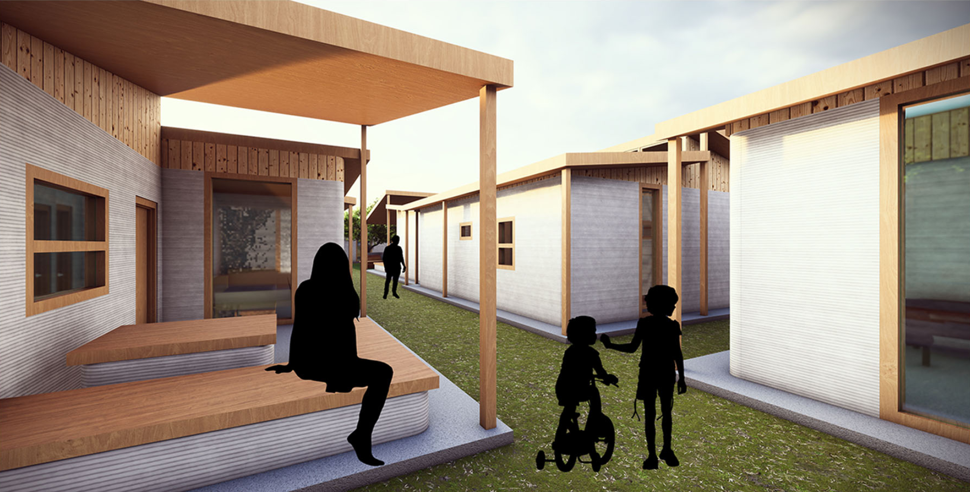 Verandas and shared open spaces foster communication and play among residents.
