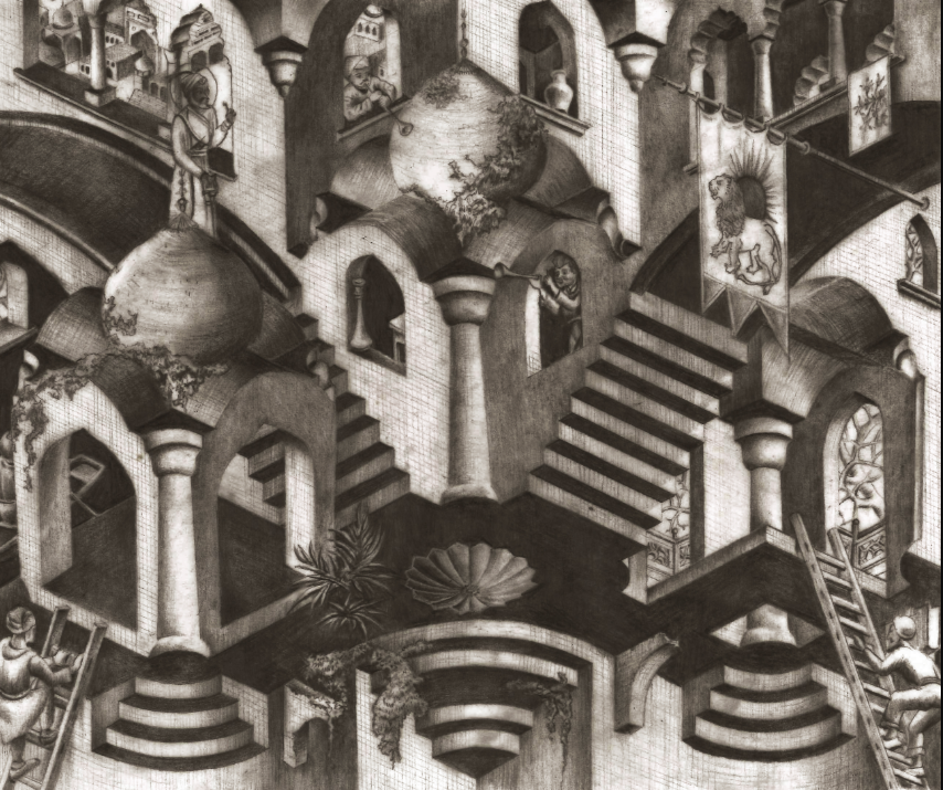 A surreal composition exploring the fluid boundaries between architecture, myth, and memory.