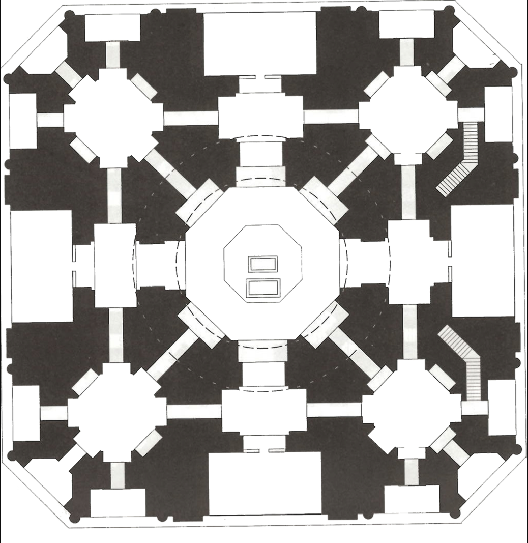 Analytical plan isolating the mausoleum’s core geometry to expose the proportional and symmetrical order of Indo-Islamic design.