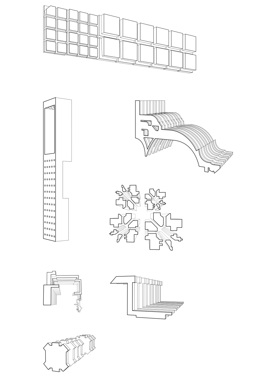 Series of extracted volumetric elements illustrating how the Taj’s geometry transforms into new architectural possibilities.