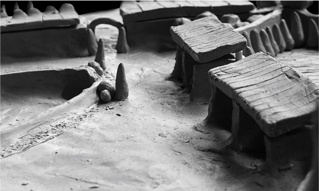 Clay model of the reflecting pond area, designed for peace, remembrance, and architectural balance.