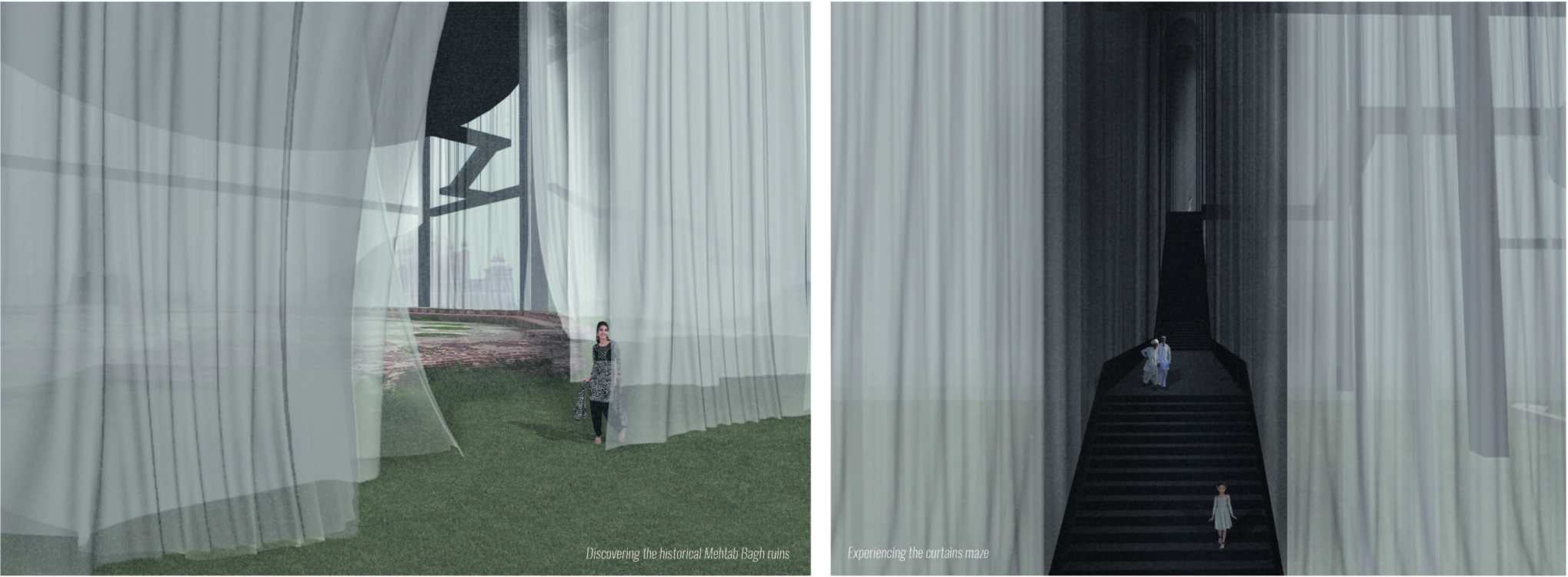 Visitors experience shifting layers of light and shadow.