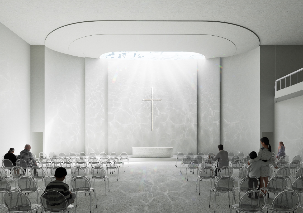 A serene worship space bathed in natural light, where the cross becomes the focal point of reflection.