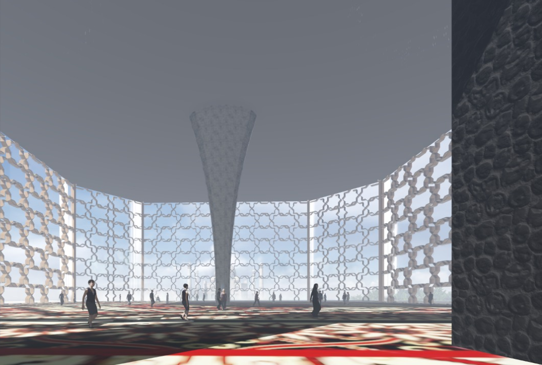 Interior space bathed in diffused daylight, where water, glass, and geometry converge in ethereal symmetry.