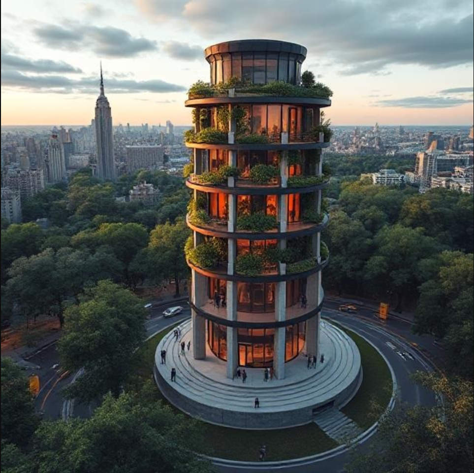 The final vision of Douglass Tower — a vertical garden illuminated by warm light, symbolizing growth, freedom, and sustainability.