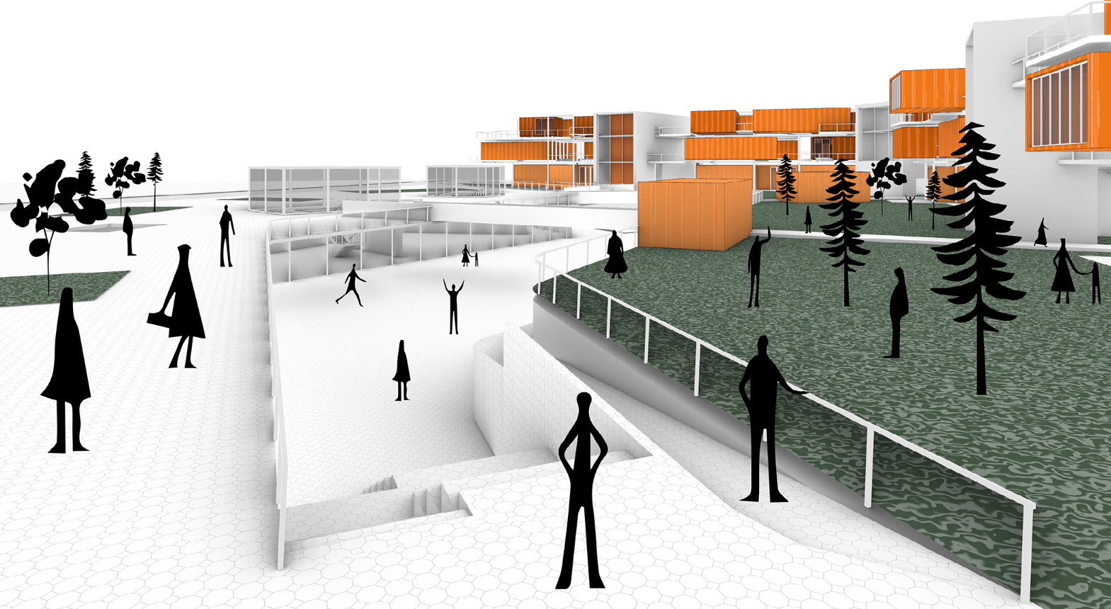 Between the built and the green, open courtyards and modular units form a living landscape that redefines urban sustainability through spatial dialogue.