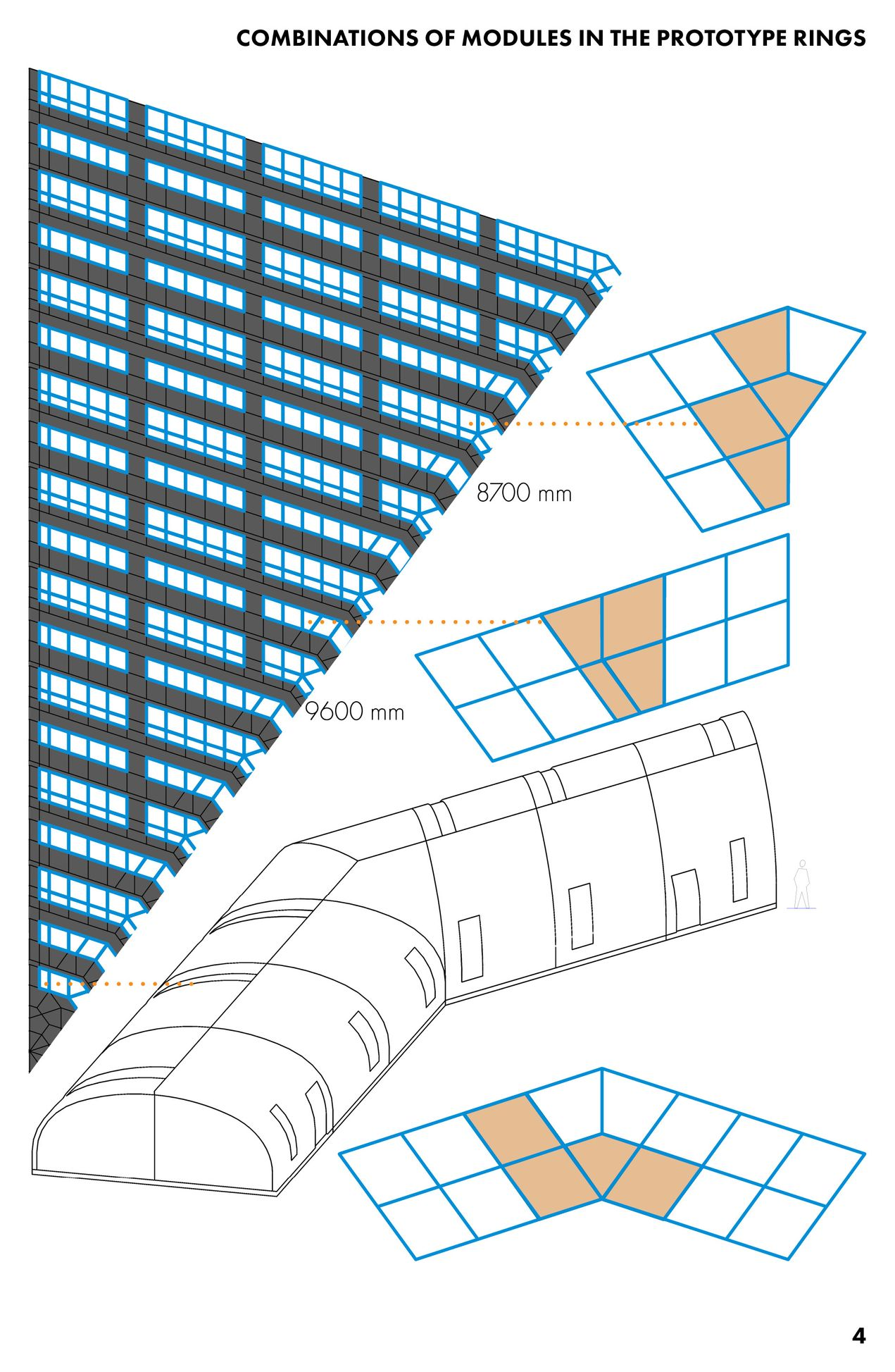 Arrangement of modular units forming structural rings of the settlement.