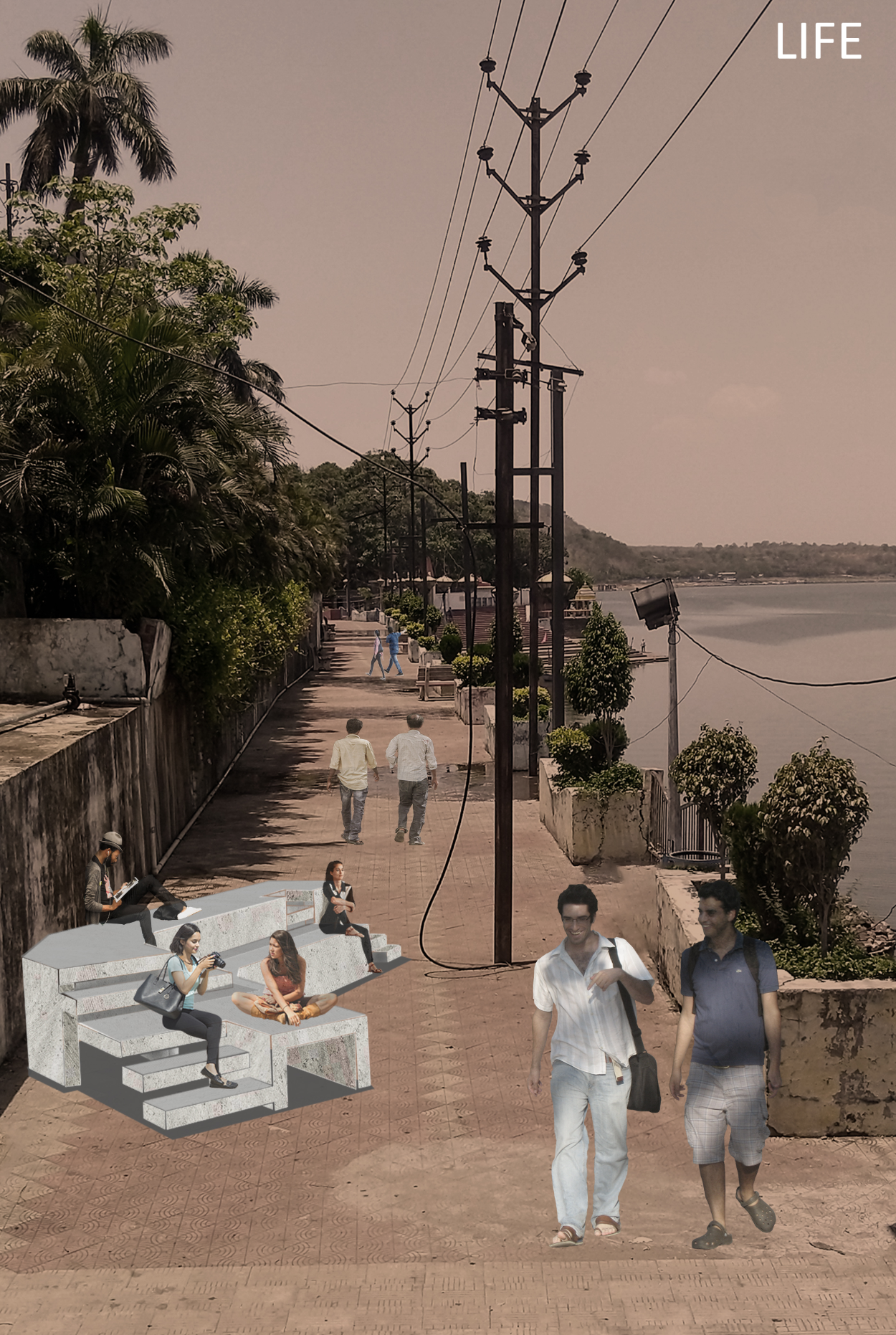 Revitalized lakeside pathways invite community interaction and everyday public life in a safe, inclusive environment.