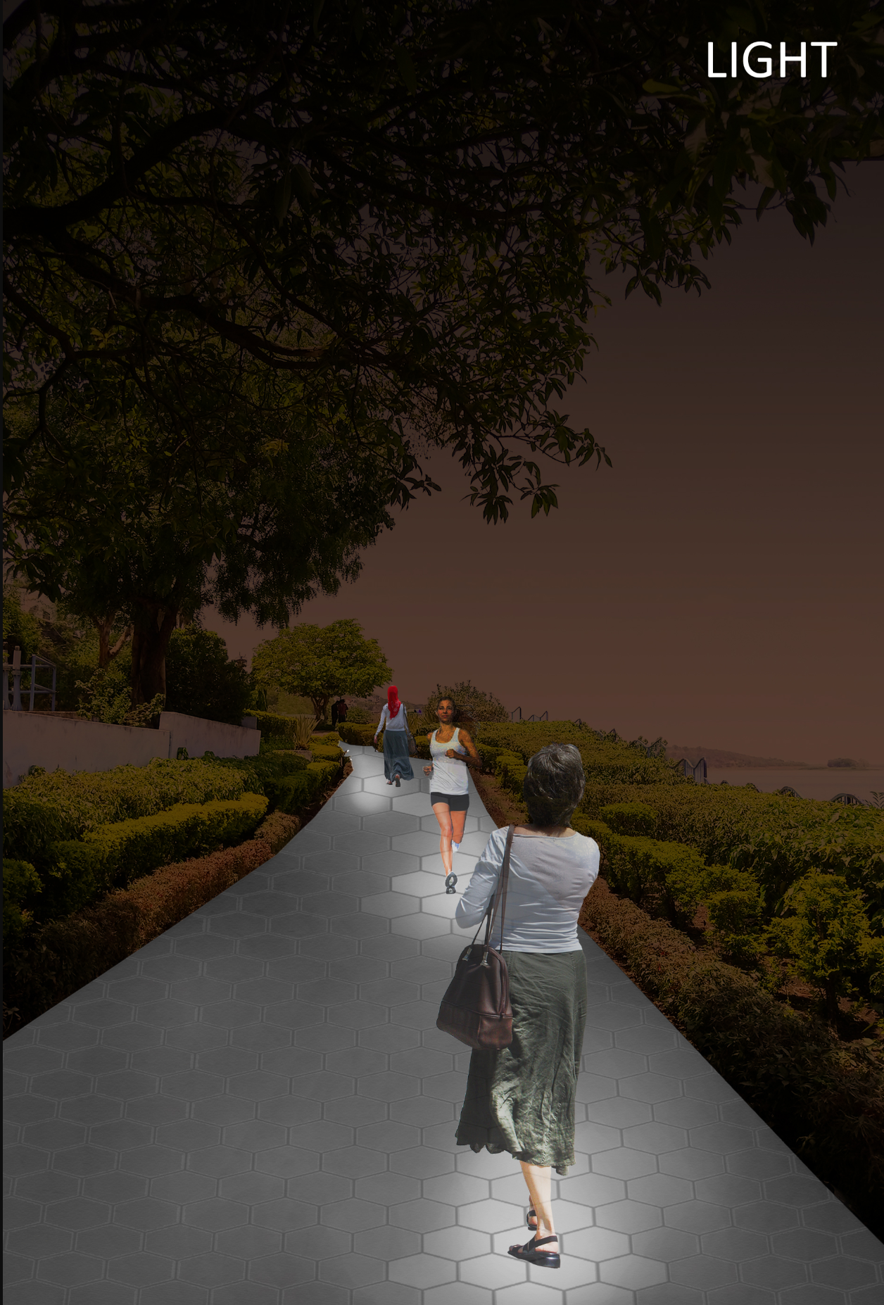 Touch-sensitive illuminated pathways ensure safety and activate Bhopal’s public spaces after dark.